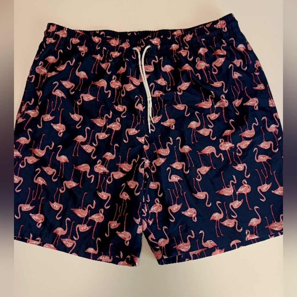 Old Navy Swim Trunks, Navy Blue Flamingo Print